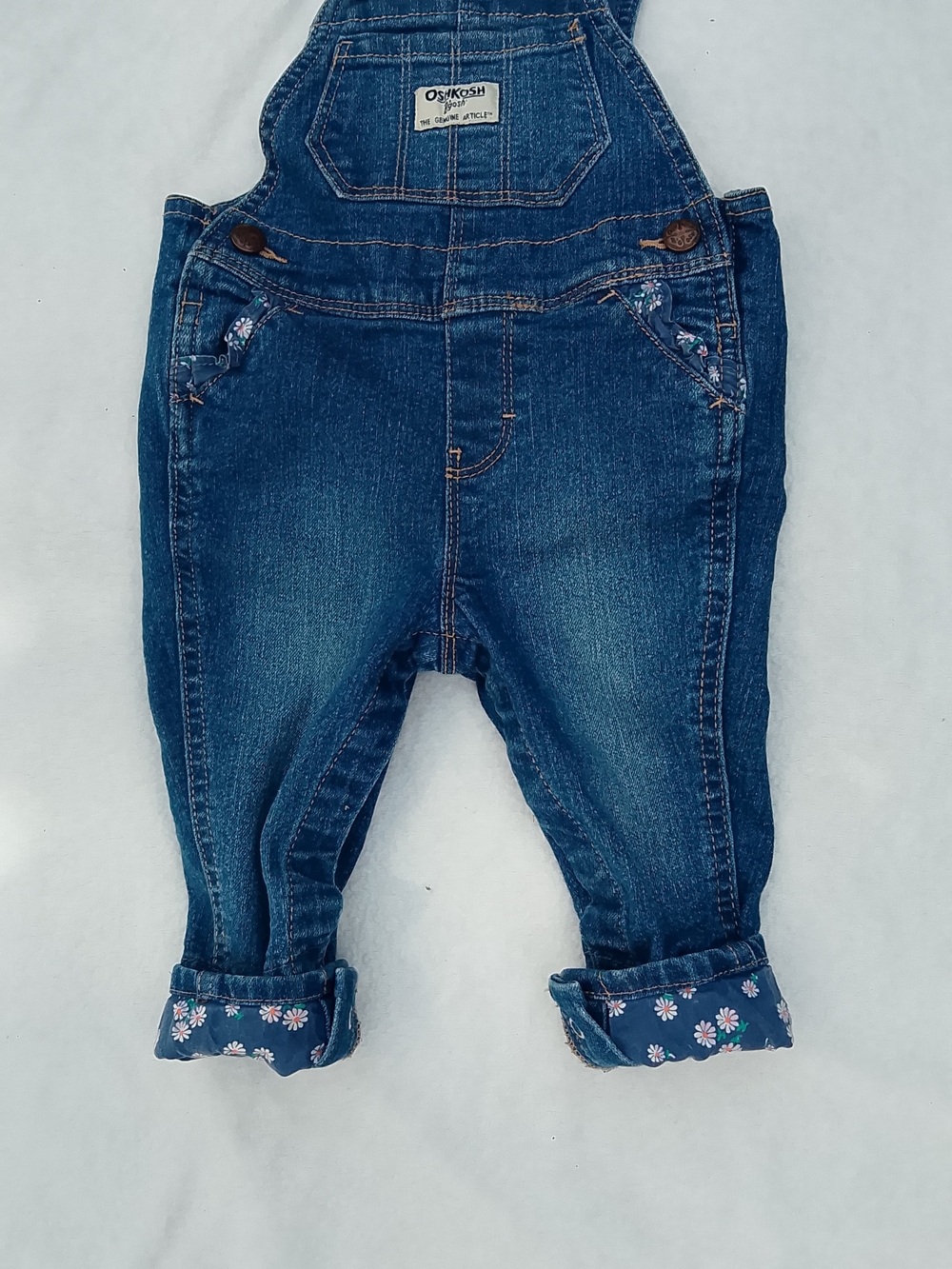 Oshkosh B'Gosh Baby Girls Country Flowers Blue Denim Overalls 9 Month